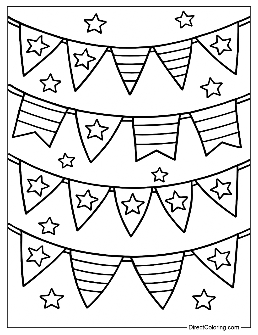 A flag hanging color page with stars and red and white stripes, clear and not too confusing.